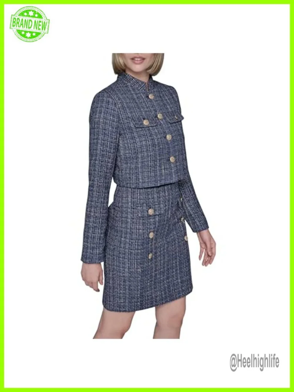 Chic Long Sleeve Embellished Tweed Cropped Jacket